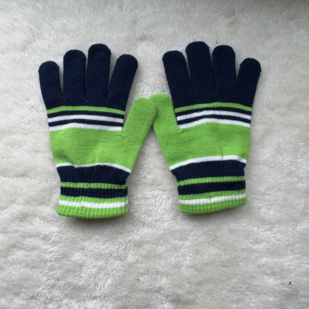 Seattle Seahawks Striped‎ Gloves Green Blue White Knit Winter Gloves